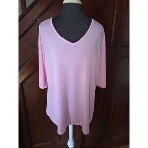 Susan Graver Essentials Pink V-Neck Top Size 1X Liquid Knit